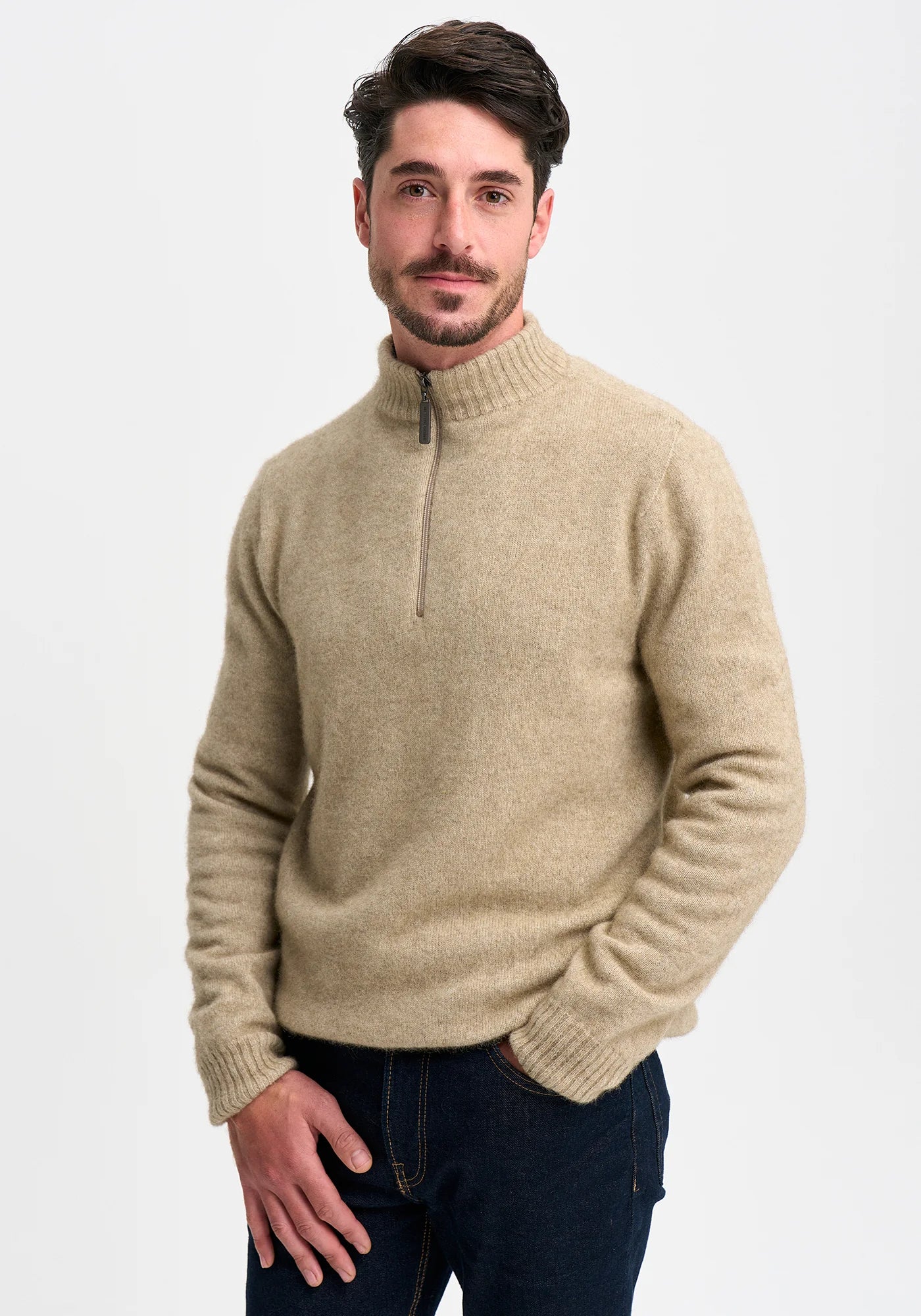 Merinomink Mens Whittaker Half Zip Merino and Possum Sweater