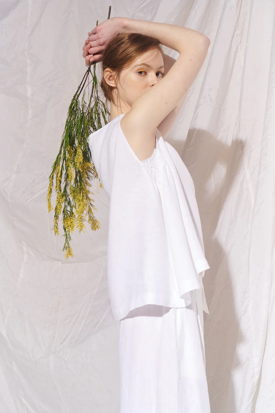 Porcelain Tamara Linen Smock Detail Tank White