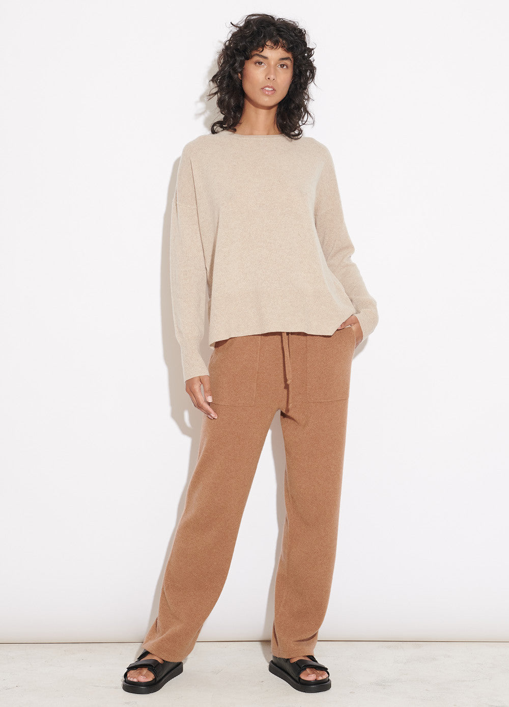 Cashmerism Split Back-Hem Crew Neck Pullover