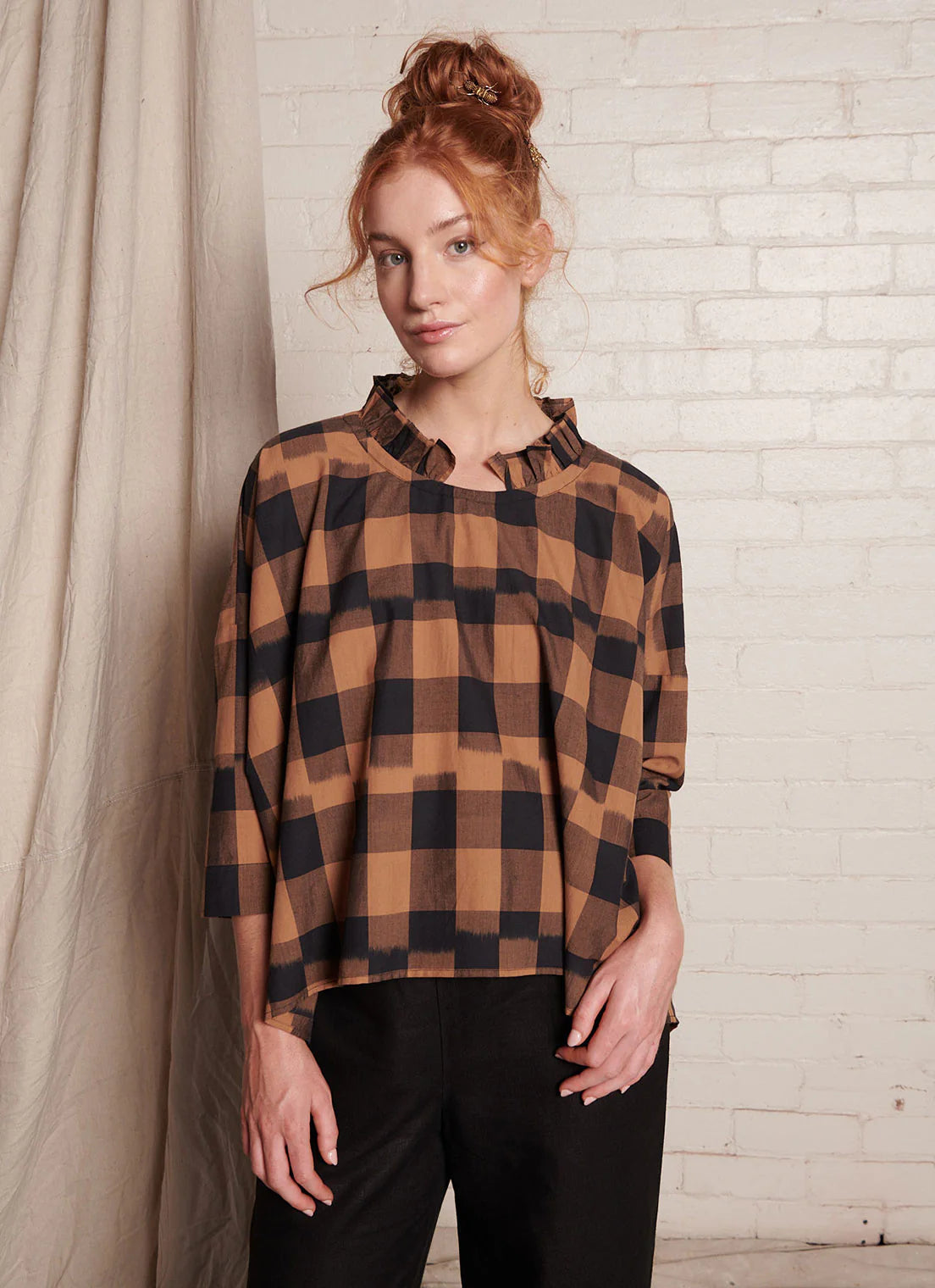 Brigid McLaughlin Haniya Top Bronze Plaid
