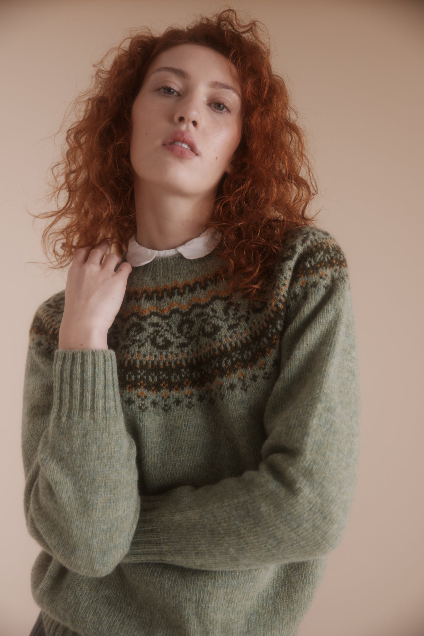 Harley of Scotland Fairisle Yoke Crew Sweater