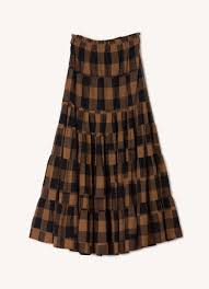 Brigid McLaughlin Tiered Maxi Skirt Bronze Plaid