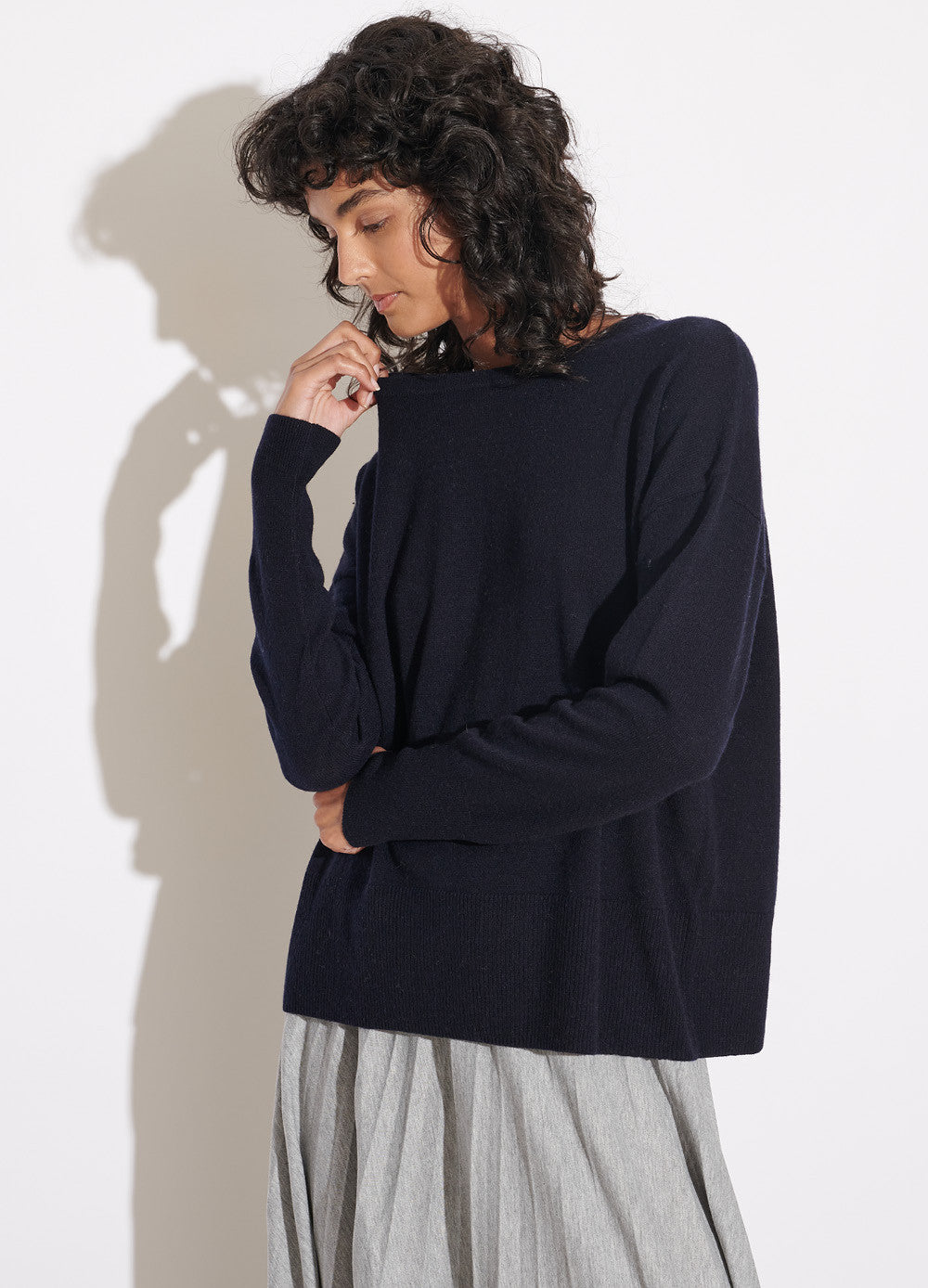 Cashmerism Split Back-Hem Crew Neck Pullover