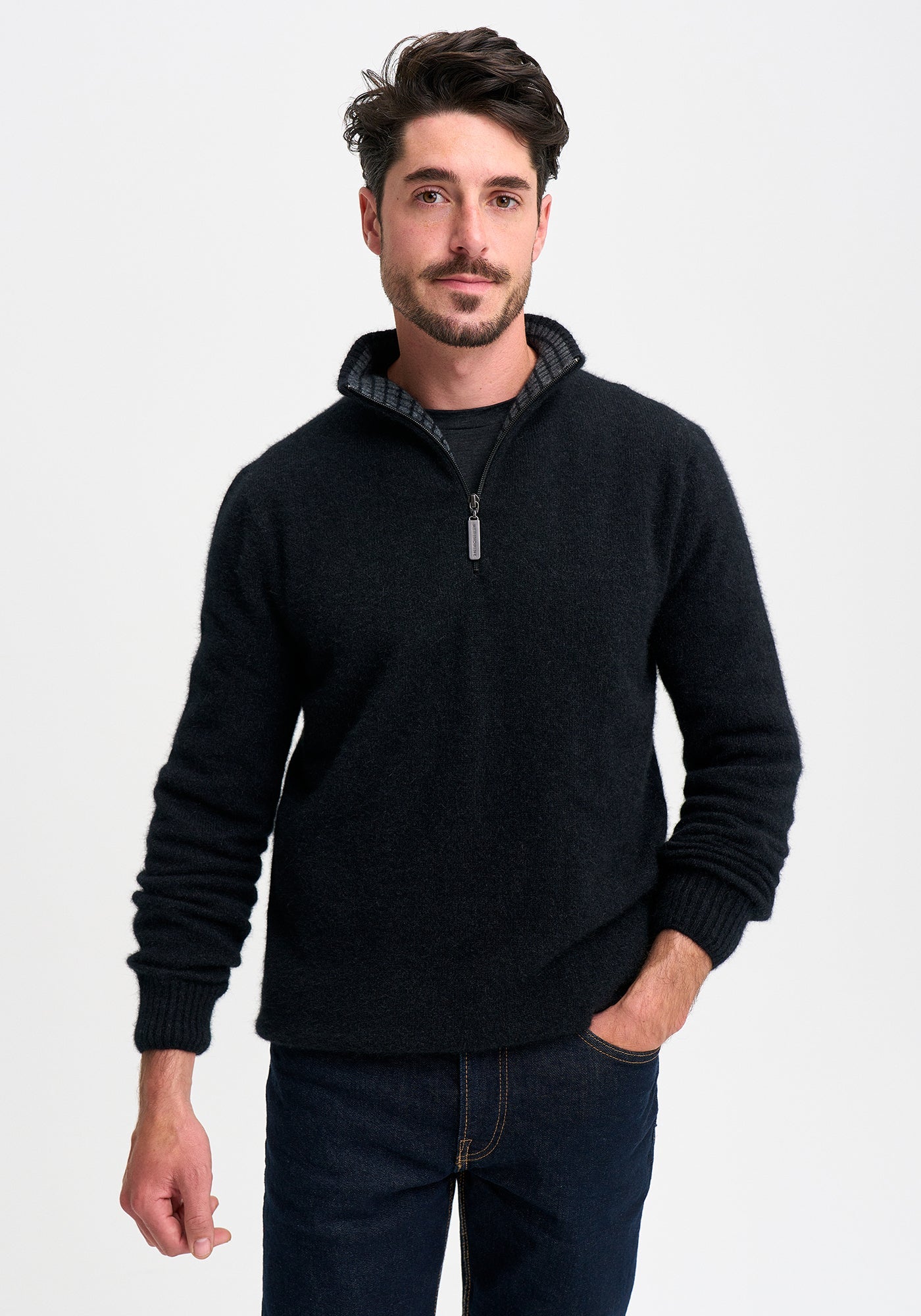 Merinomink Mens Whittaker Half Zip Merino and Possum Sweater