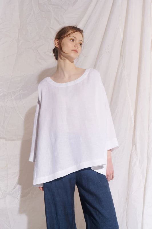 Brigid McLaughlin Ela Linen Top with Smock and Tie Detail White