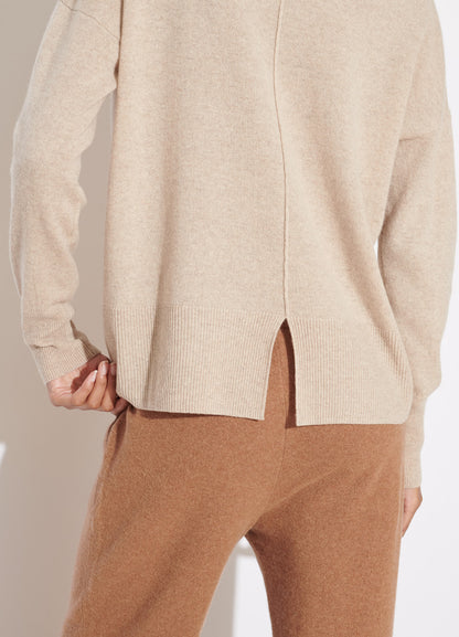 Cashmerism Split Back-Hem Crew Neck Pullover