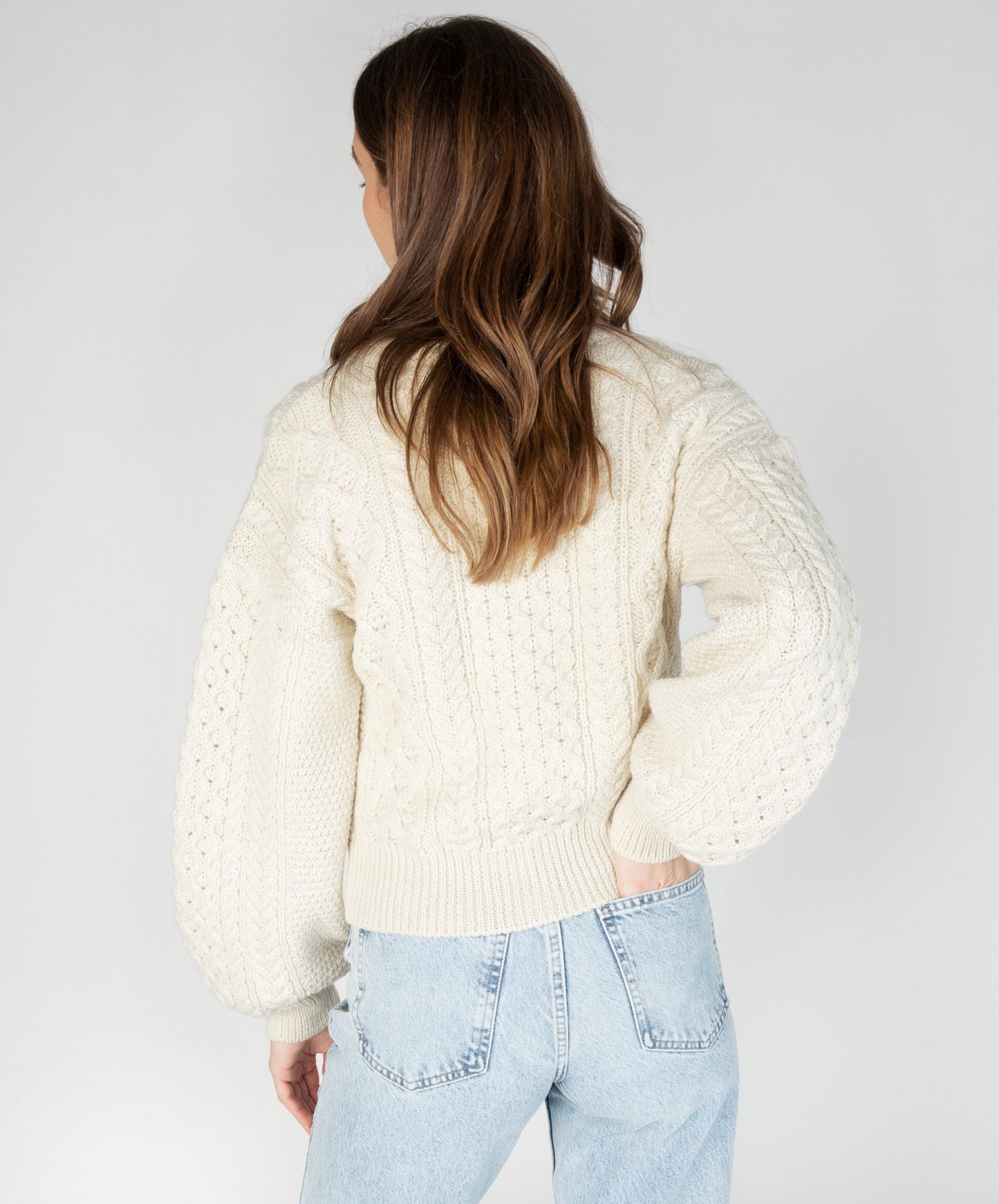 Irelands Eye Clover Cropped Aran Cardigan