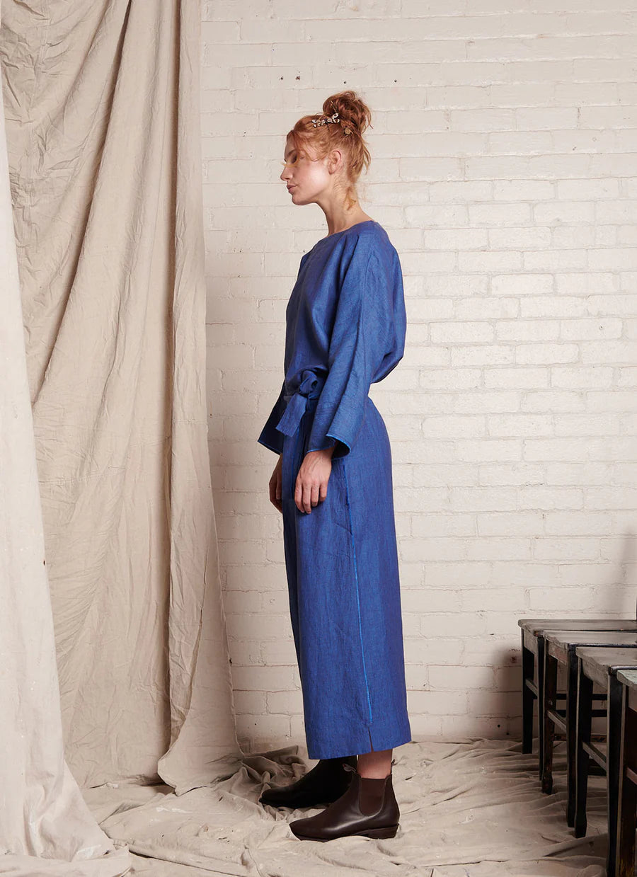 Brigid McLaughlin Mata Crop Pant With Frayed Detail Blue Cross