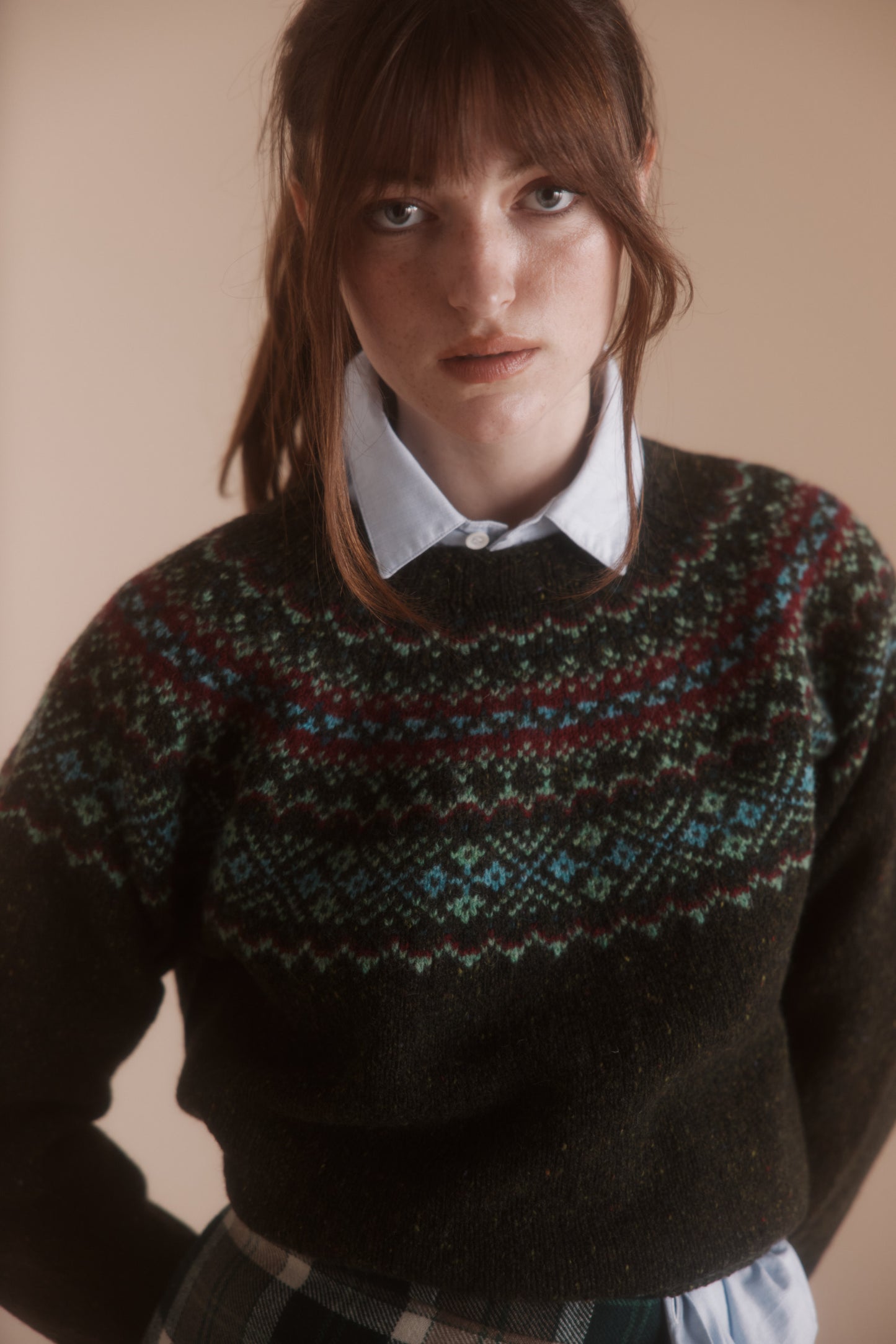 Harley of Scotland Fairisle Yoke Crew Sweater