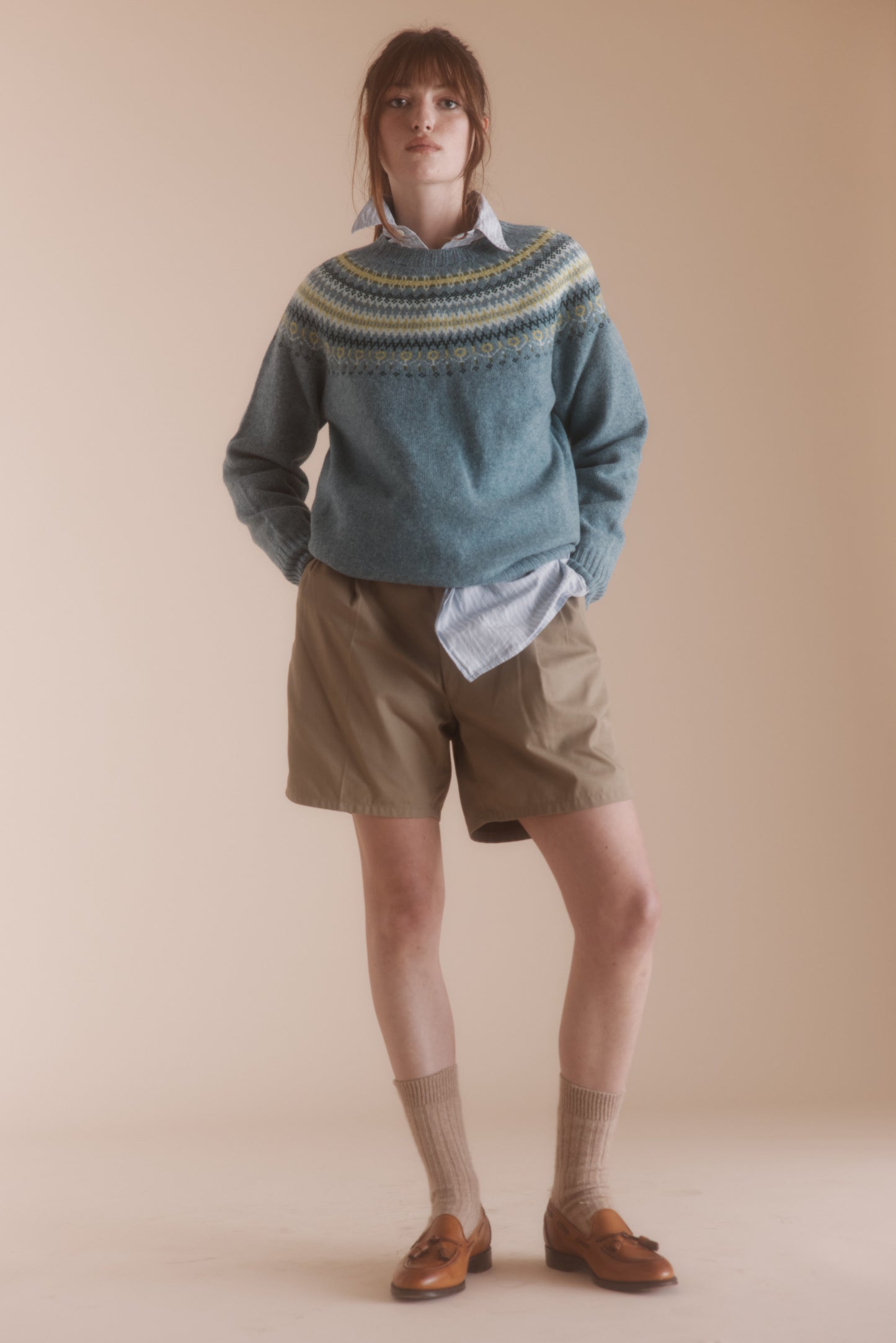 Harley of Scotland Fairisle Yoke Crew Sweater