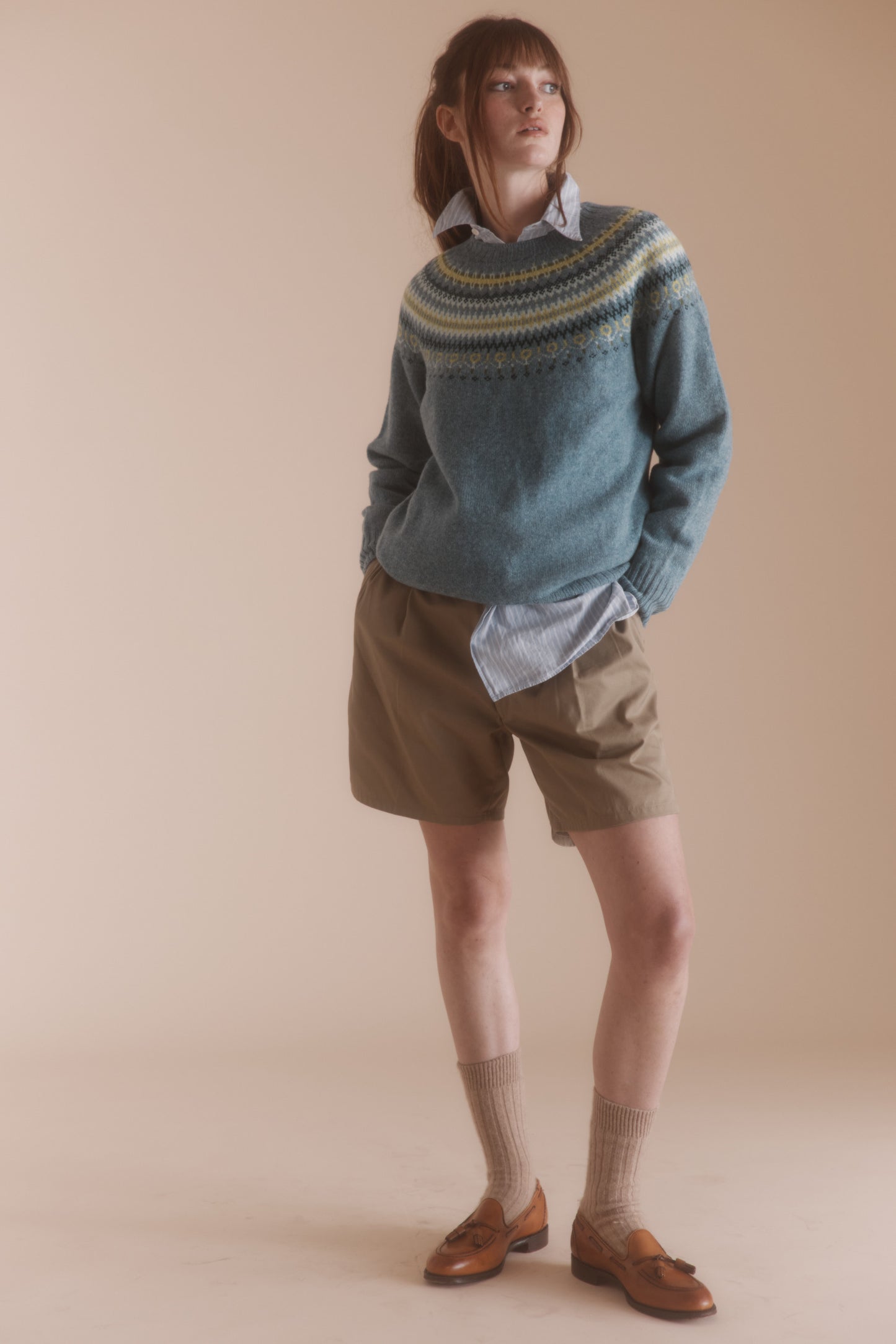 Harley of Scotland Fairisle Yoke Crew Sweater