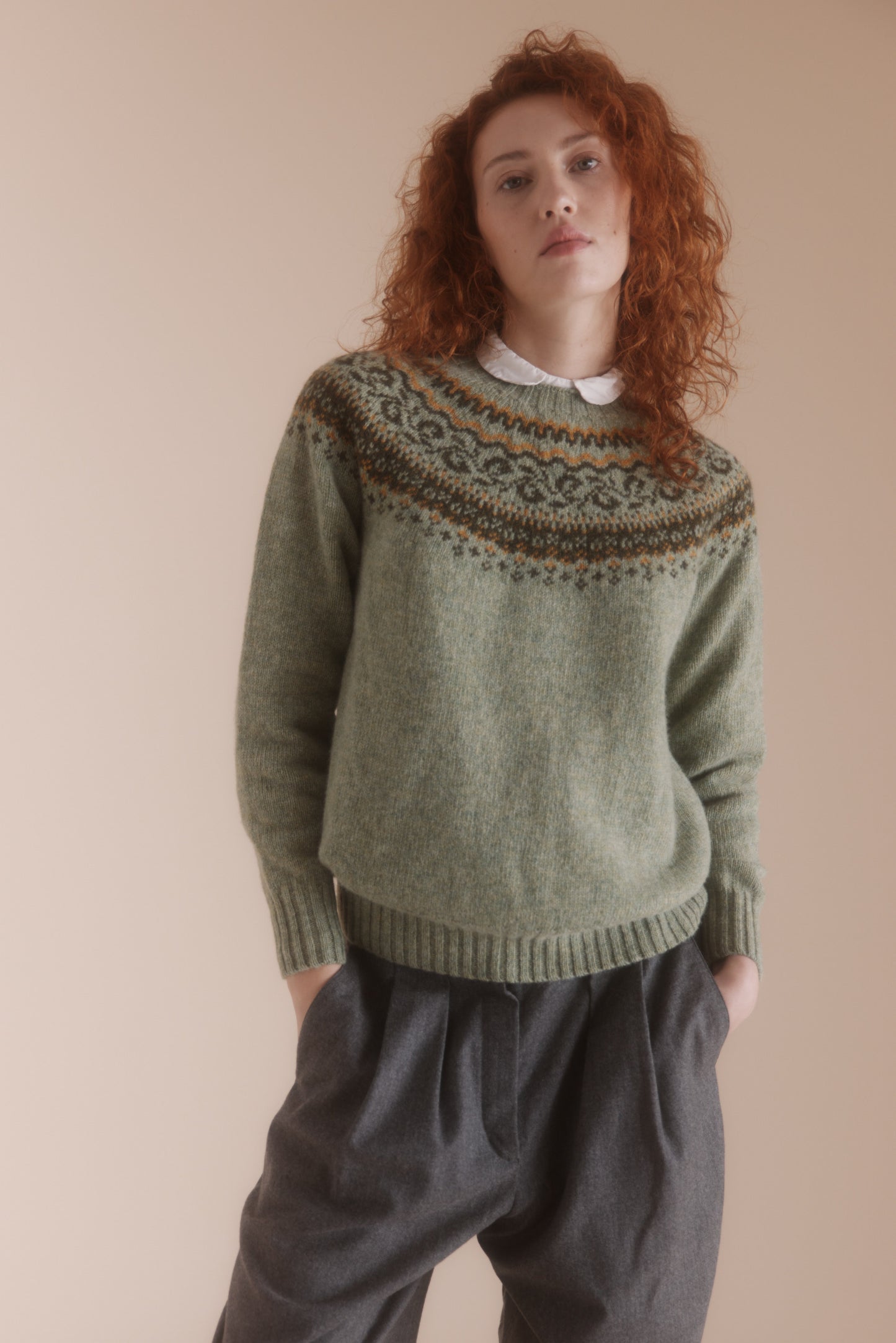 Harley of Scotland Fairisle Yoke Crew Sweater