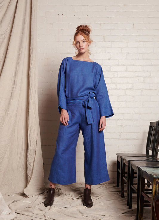 Brigid McLaughlin Mata Crop Pant With Frayed Detail Blue Cross