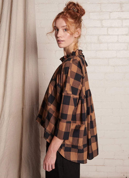 Brigid McLaughlin Haniya Top Bronze Plaid