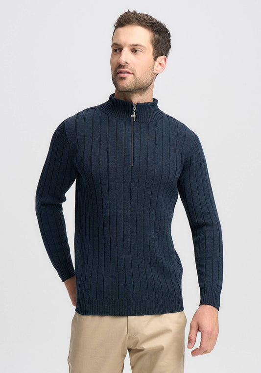 Untouched World Mens Finn Merino Zip Sweater in Dark Navy